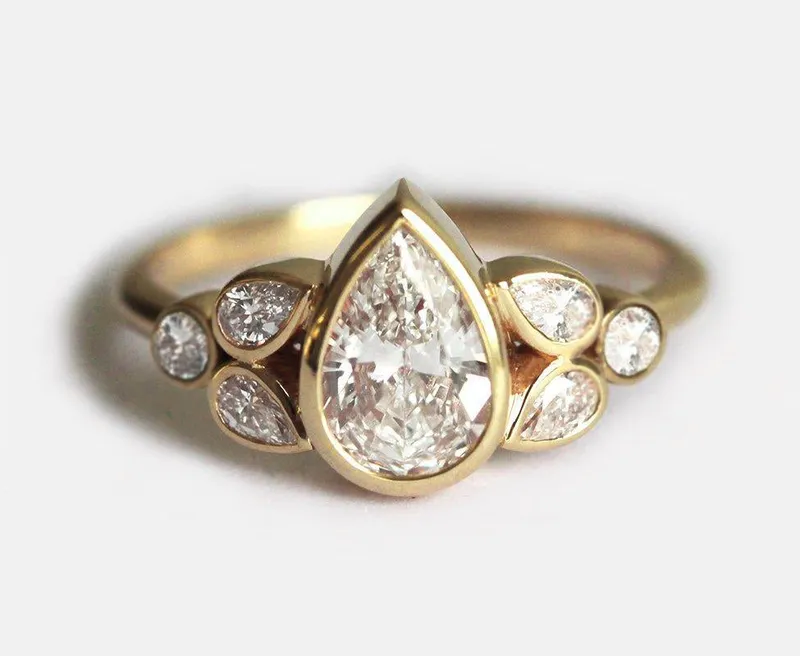 One Carat Engagement Diamond Ring, Pear Diamond Ring vy 5