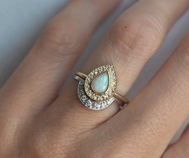 Opal Set: Opal Engagement Ring & Curved Diamond Band pear cut engagement ring