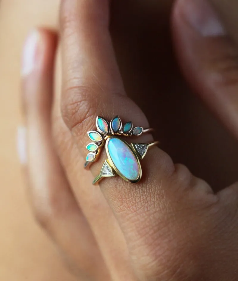 Opal Wedding Band, Nesting Marquise Opal Ring view 2