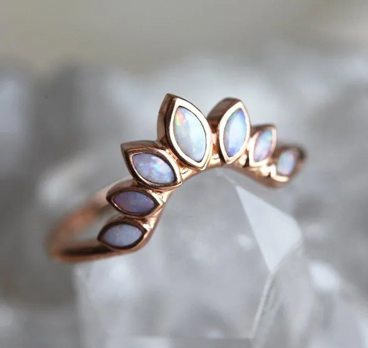 Opal Wedding Band, Nesting Marquise Opal Ring view 3