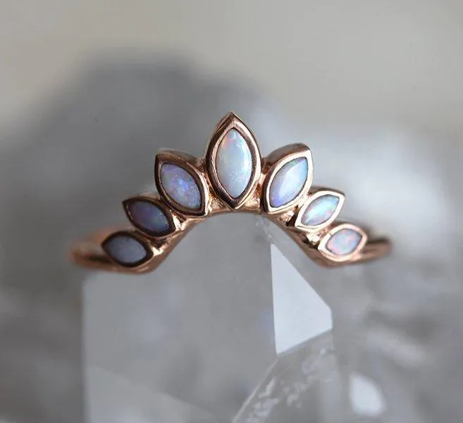 Opal Wedding Band, Nesting Marquise Opal Ring view 5