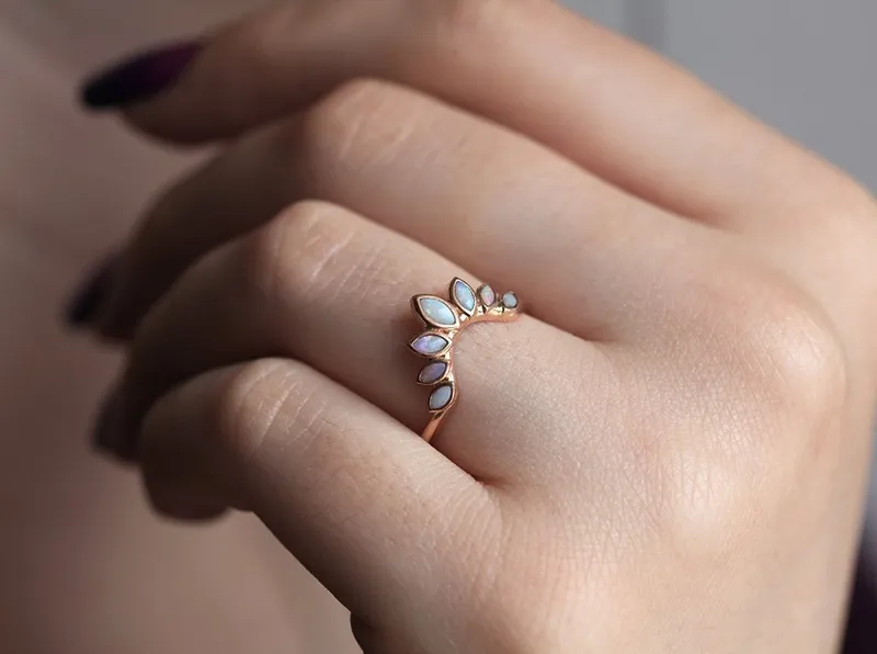 Opal Wedding Band, Nesting Marquise Opal Ring view 6