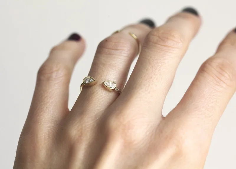 Open Diamond Ring, Pear Horseshoe Ring vy 3