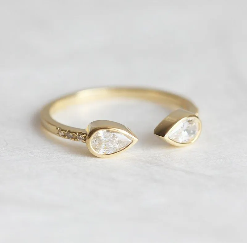 Open Diamond Ring, Pear Horseshoe Ring vy 4