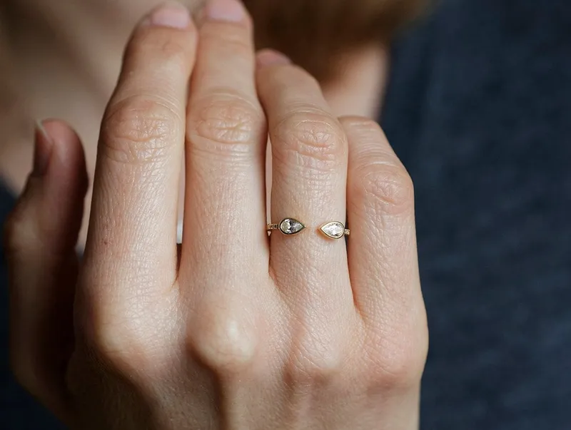 Open Diamond Ring, Pear Horseshoe Ring vy 5