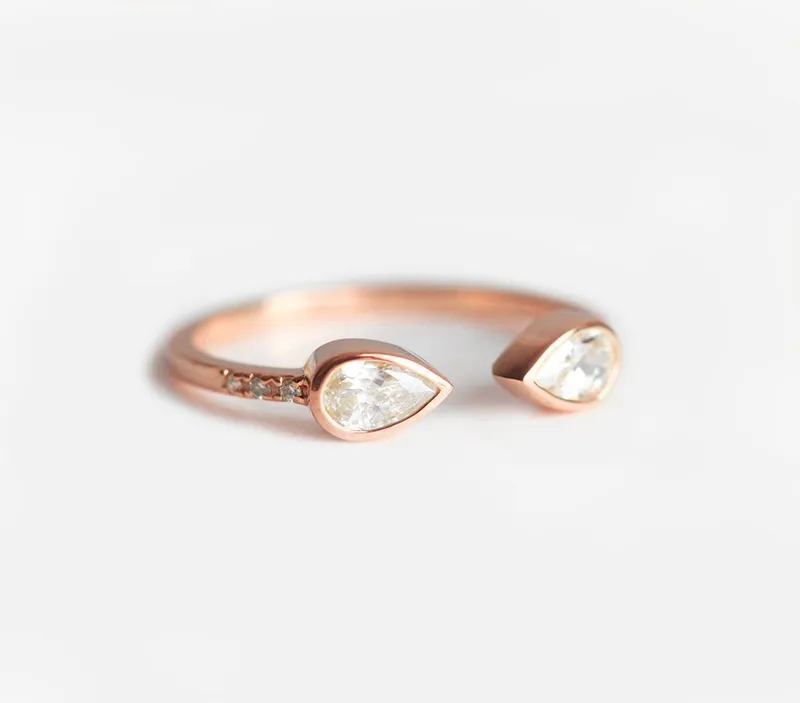 Open Diamond Ring, Pear Horseshoe Ring vy 6