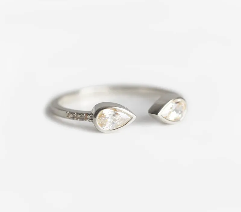 Open Diamond Ring, Pear Horseshoe Ring vy 7