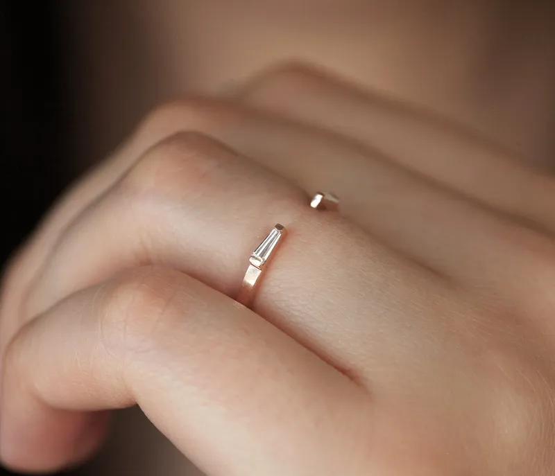 Open Gold Ring With Tapered Baguette Diamonds view 2