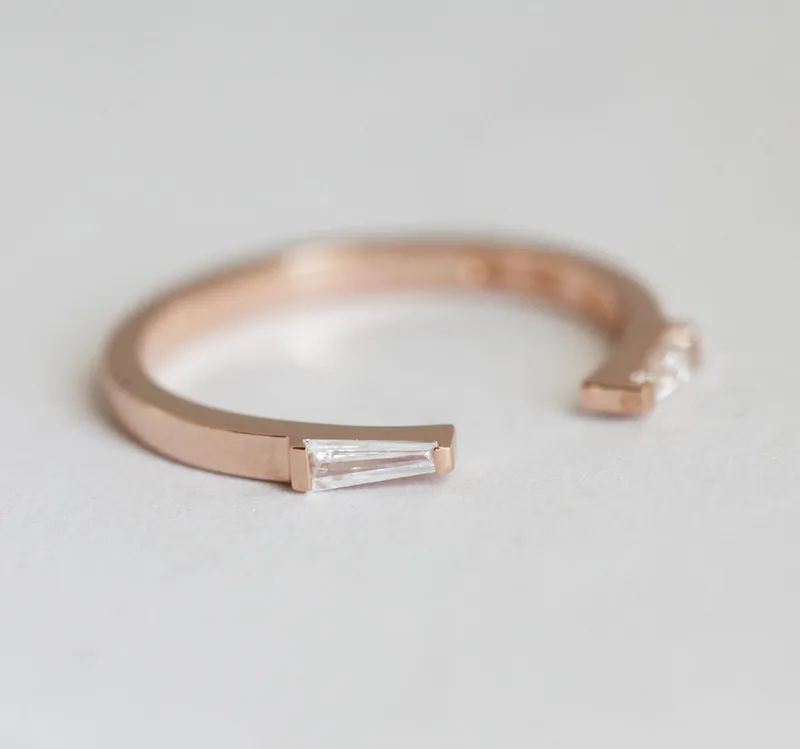 Open Gold Ring With Tapered Baguette Diamonds view 4