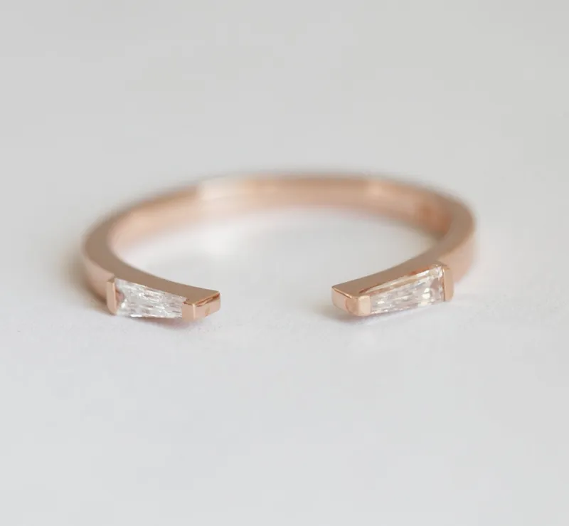 Open Gold Ring With Tapered Baguette Diamonds view 6