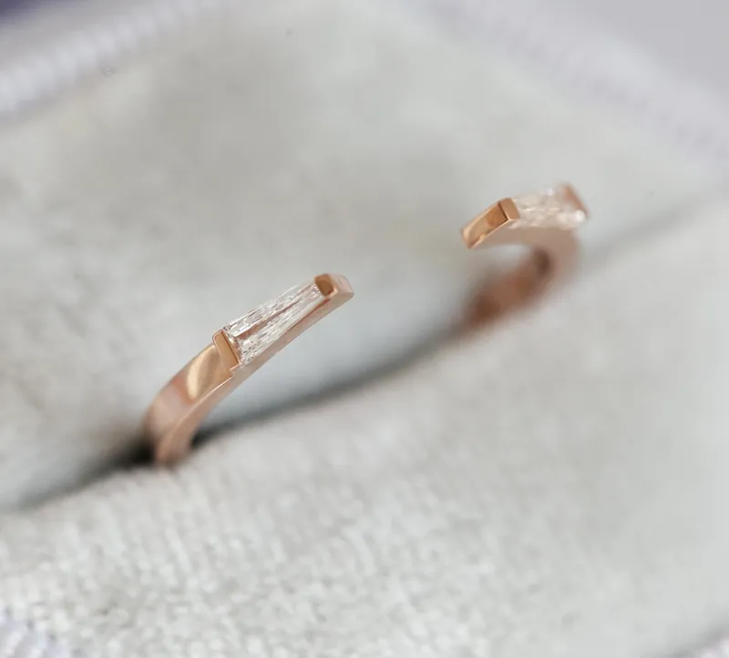 Open Gold Ring With Tapered Baguette Diamonds view 7