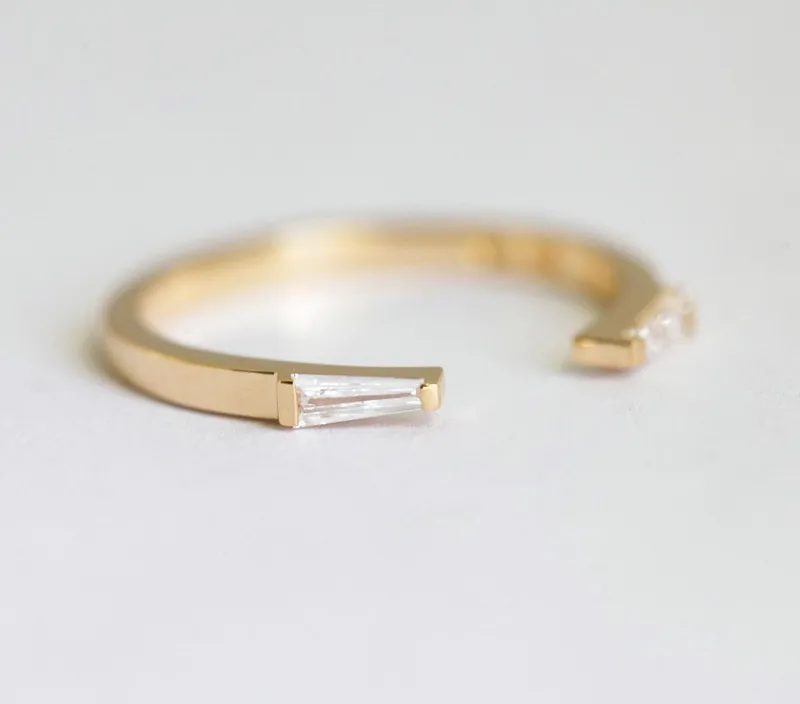 Open Gold Ring With Tapered Baguette Diamonds view 8