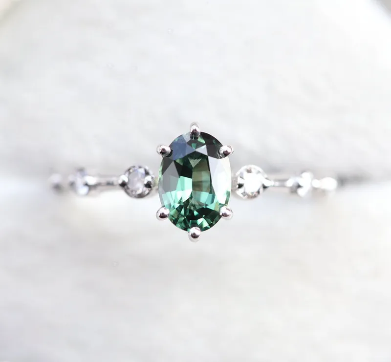 OPHELIA GREEN TEAL SAPPHIRE RING sapphire oval cut engagement ring