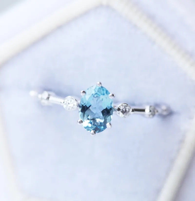 OPHELIA OVAL SANTA MARIA BLUE AQUAMARINE & DIAMOND ENGAGEMENT RING vy 3