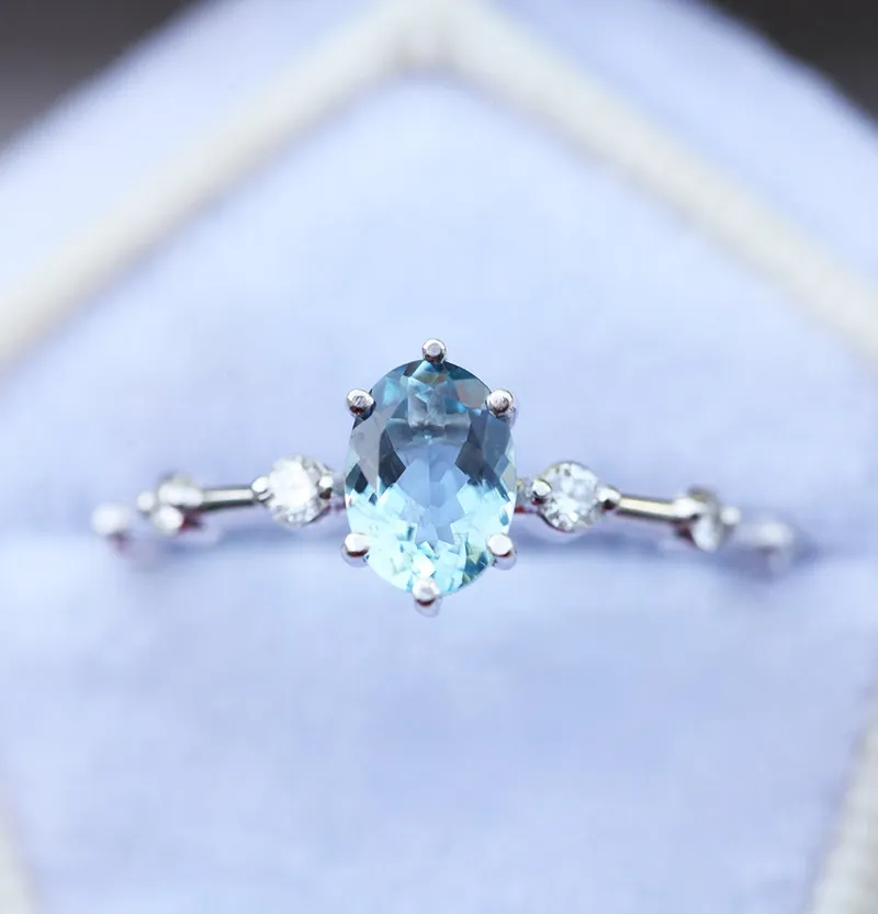 OPHELIA OVAL SANTA MARIA BLUE AQUAMARINE & DIAMOND ENGAGEMENT RING vy 5