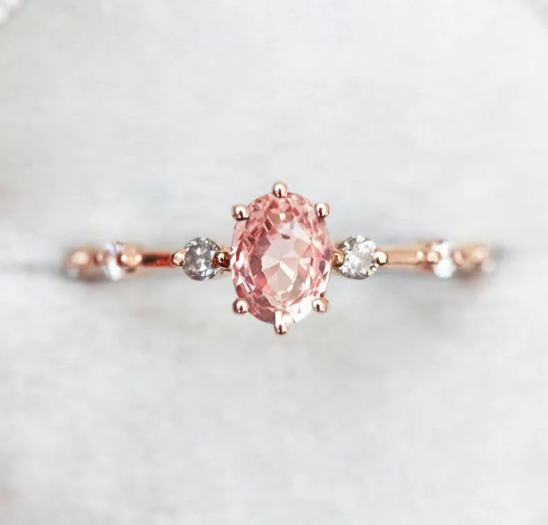 Ophelia Peach Sapphire Diamond Ring vy 10