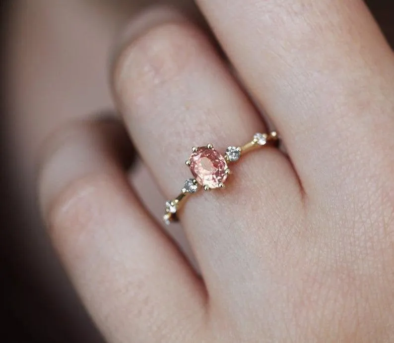 Ophelia Peach Sapphire Diamond Ring vy 2