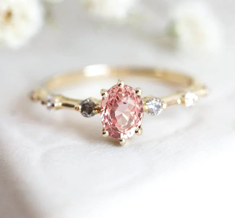 Ophelia Peach Sapphire Diamond Ring vy 3