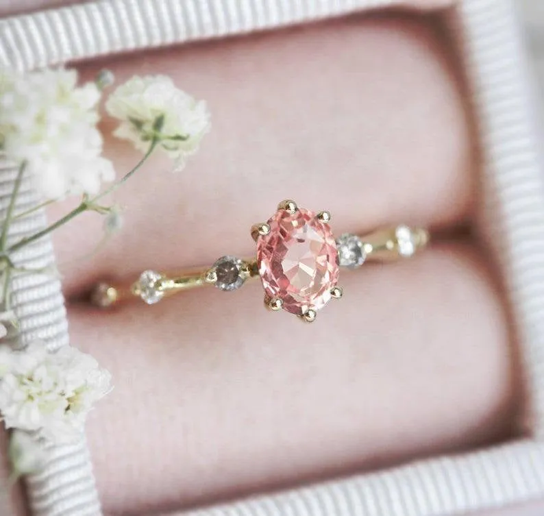 Ophelia Peach Sapphire Diamond Ring vy 4