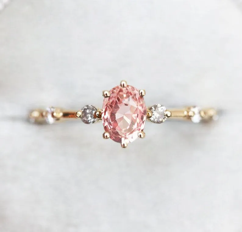 Ophelia Peach Sapphire Diamond Ring peach sapphire oval cut engagement ring
