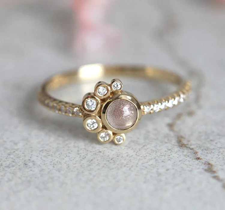 Oregon Sunstone Cluster Ring With Diamonds vy 2