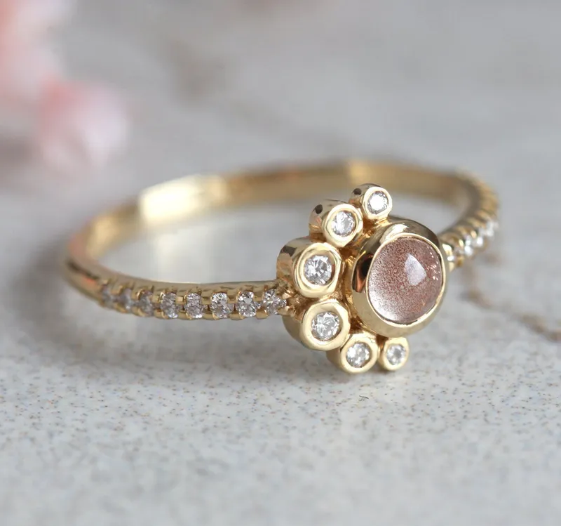 Oregon Sunstone Cluster Ring With Diamonds vy 3