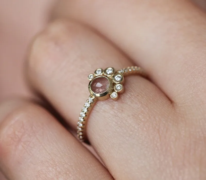 Oregon Sunstone Cluster Ring With Diamonds vy 4