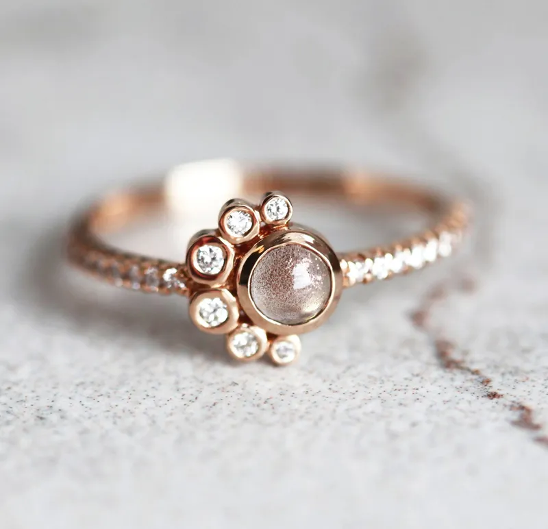 Oregon Sunstone Cluster Ring With Diamonds vy 5