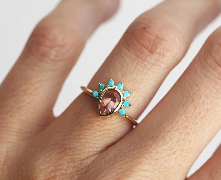 Oregon Sunstone Ring With Turquoise Crown vy 4