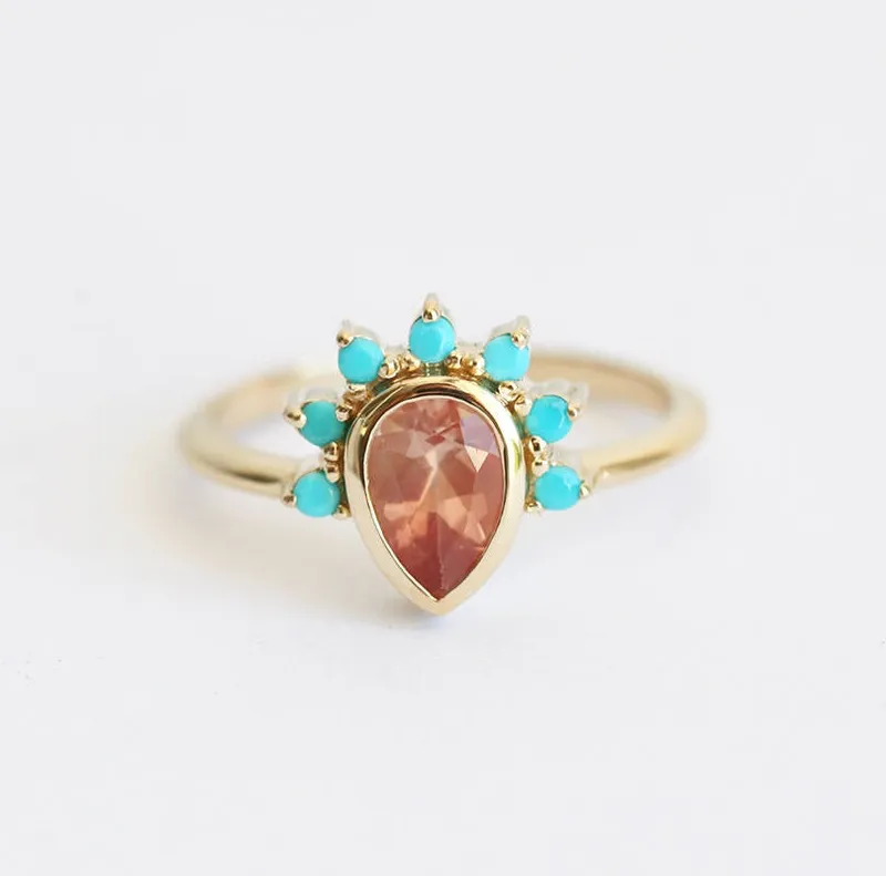 Oregon Sunstone Ring With Turquoise Crown vy 5