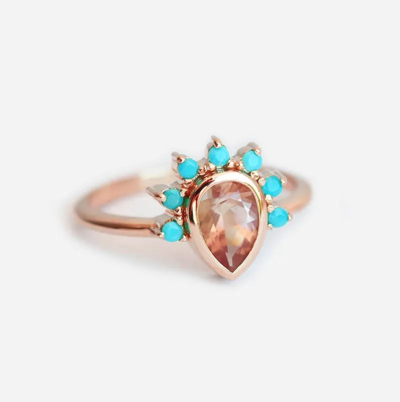 Oregon Sunstone Ring With Turquoise Crown vy 6