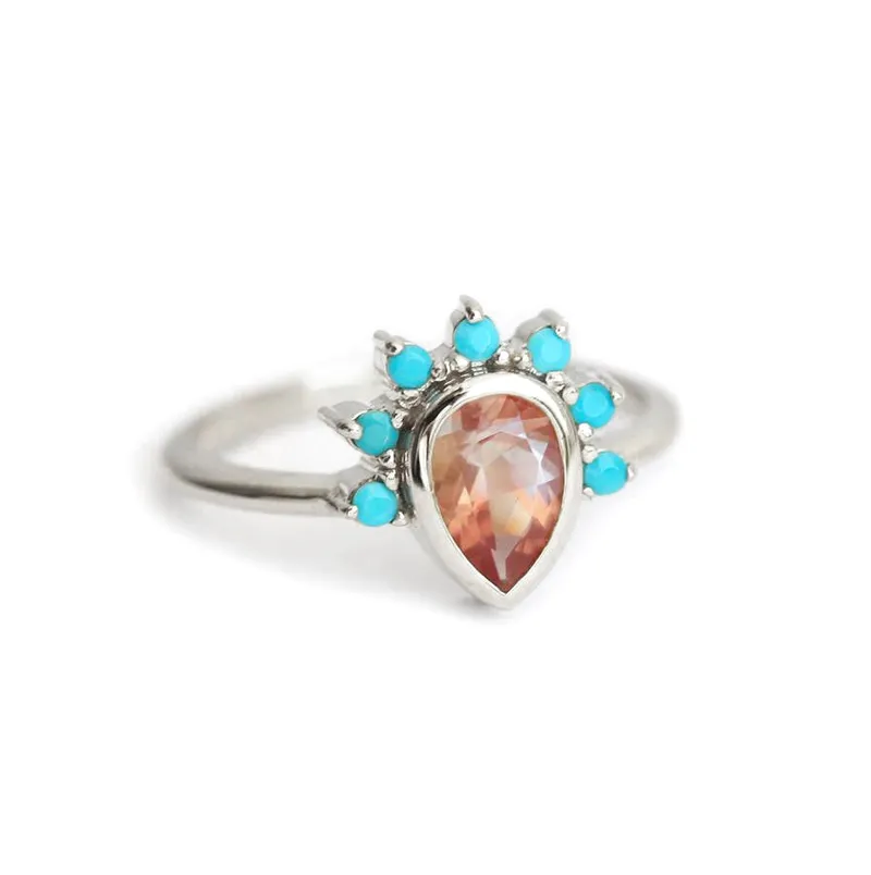 Oregon Sunstone Ring With Turquoise Crown vy 7