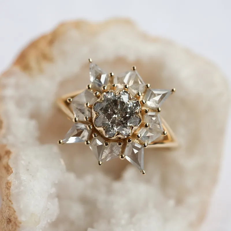 Ottilie Round Salt And Pepper Diamond Ring view 3
