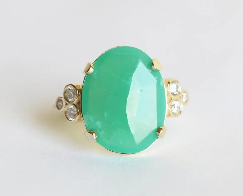 Oval Chrysoprase & Diamond Ring vy 2
