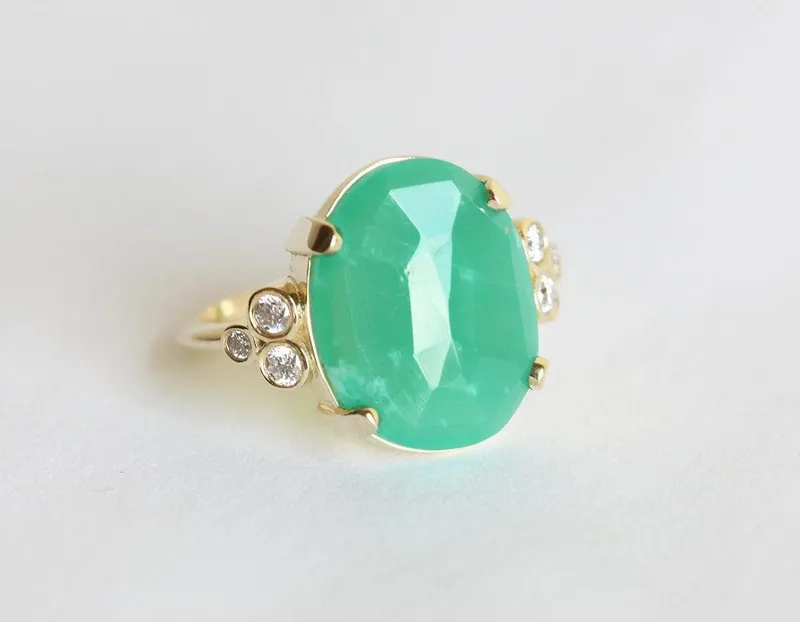 Oval Chrysoprase & Diamond Ring vy 3