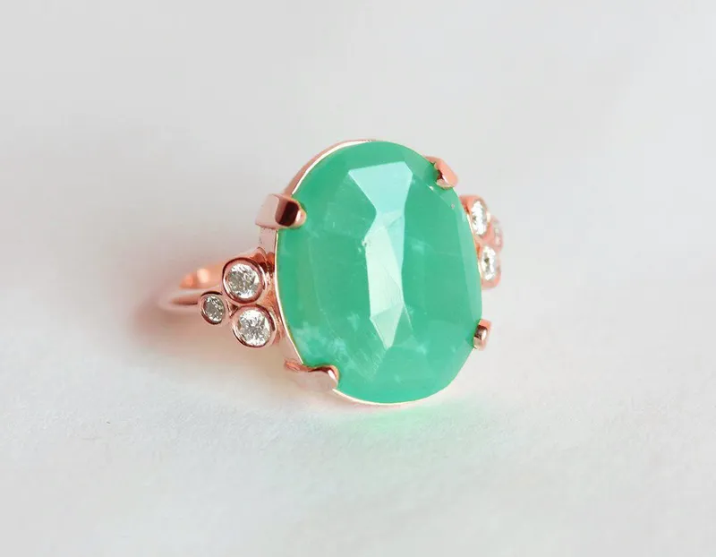 Oval Chrysoprase & Diamond Ring vy 6