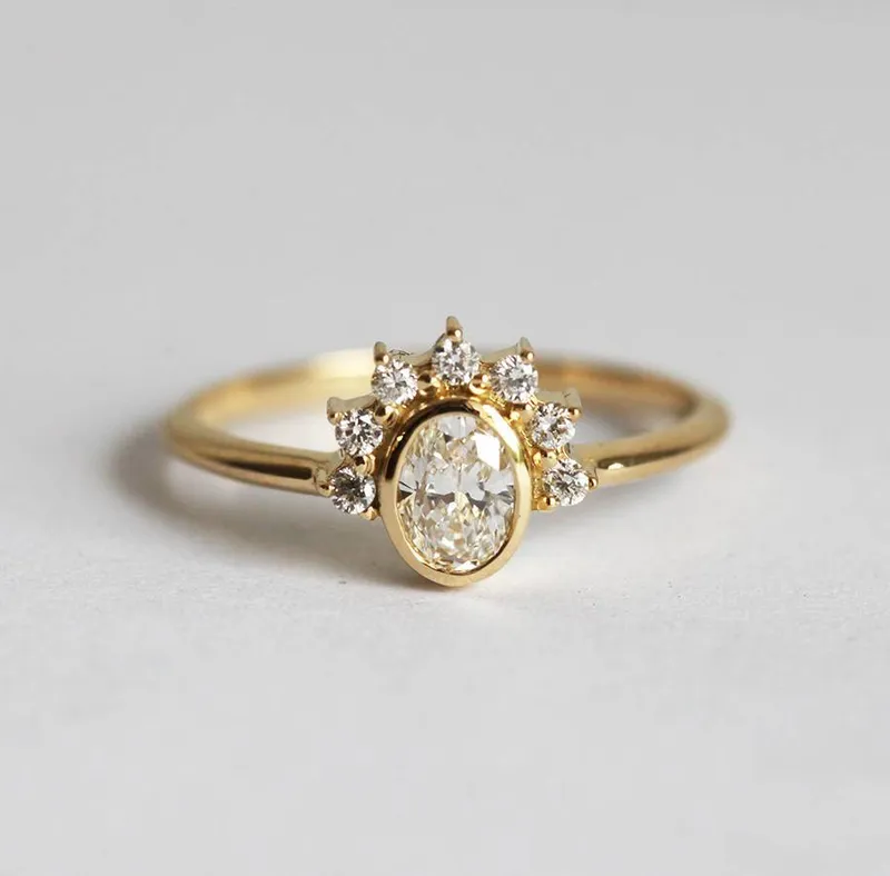 Oval Diamond Ring With Sparkling Halo Diamond Crown view 2
