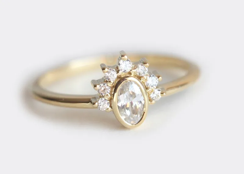 Oval Diamond Ring With Sparkling Halo Diamond Crown view 3