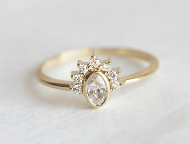 Oval Diamond Ring With Sparkling Halo Diamond Crown view 4