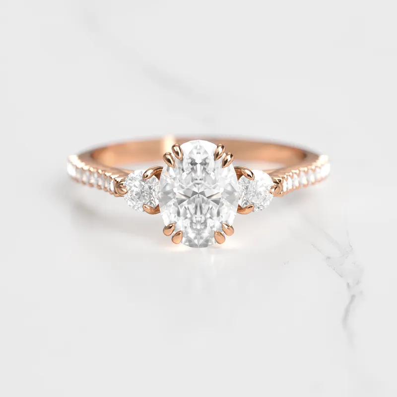 OVAL HALF PAVE DIAMOND RING WITH ACCENT STONES vy 5