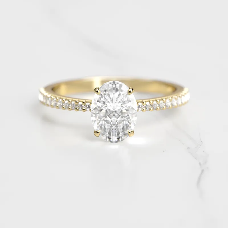 OVAL HALF PAVE TAPERED DIAMOND RING vy 4