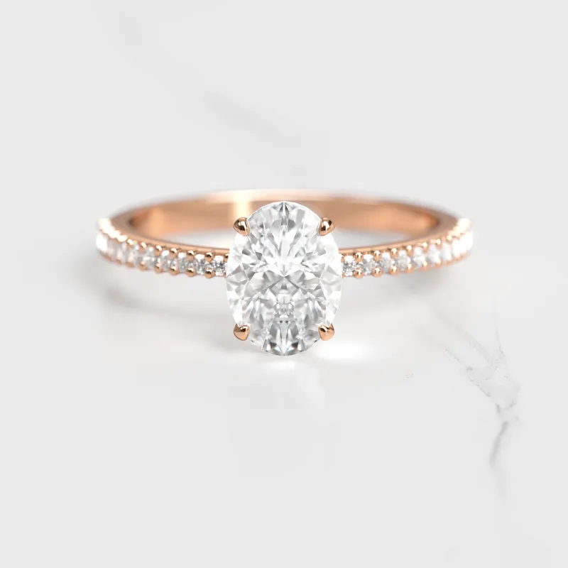 OVAL HALF PAVE TAPERED DIAMOND RING vy 5