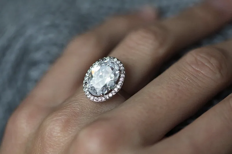 Oval Moissanite Ring With Diamond Halo oval cut engagement ring