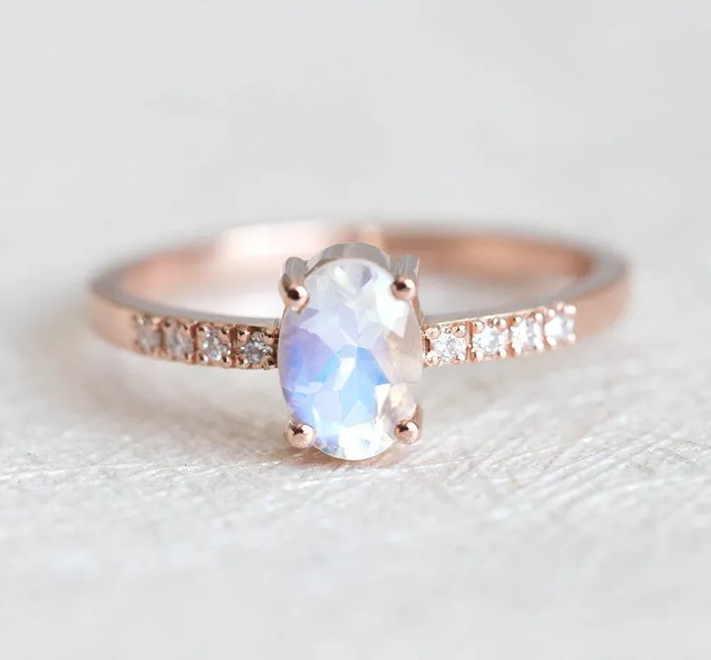 OVAL MOONSTONE RING, DIAMOND RING vy 2