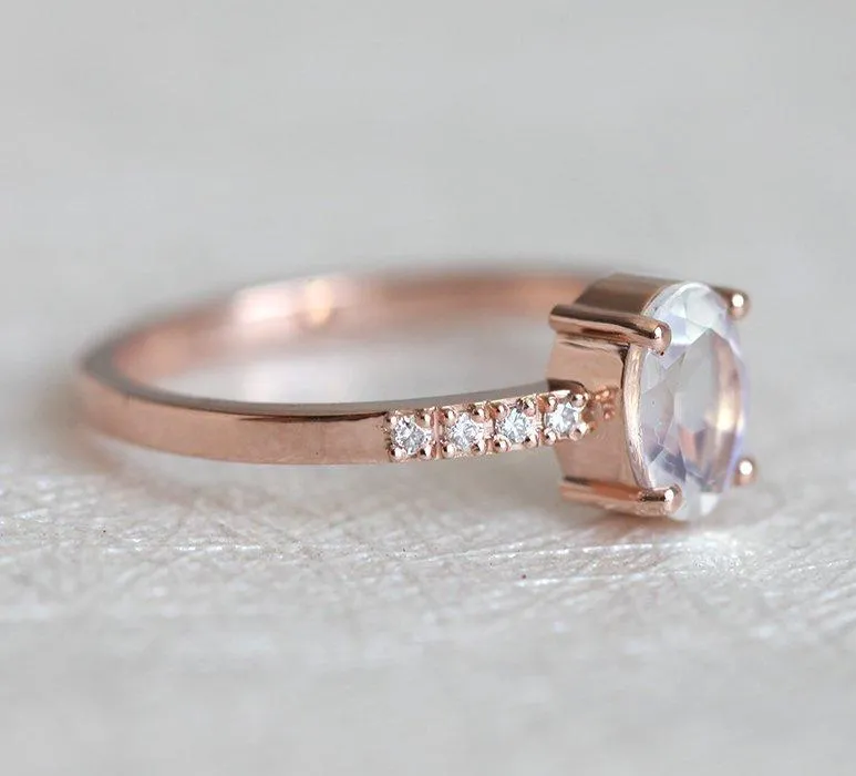 OVAL MOONSTONE RING, DIAMOND RING vy 4