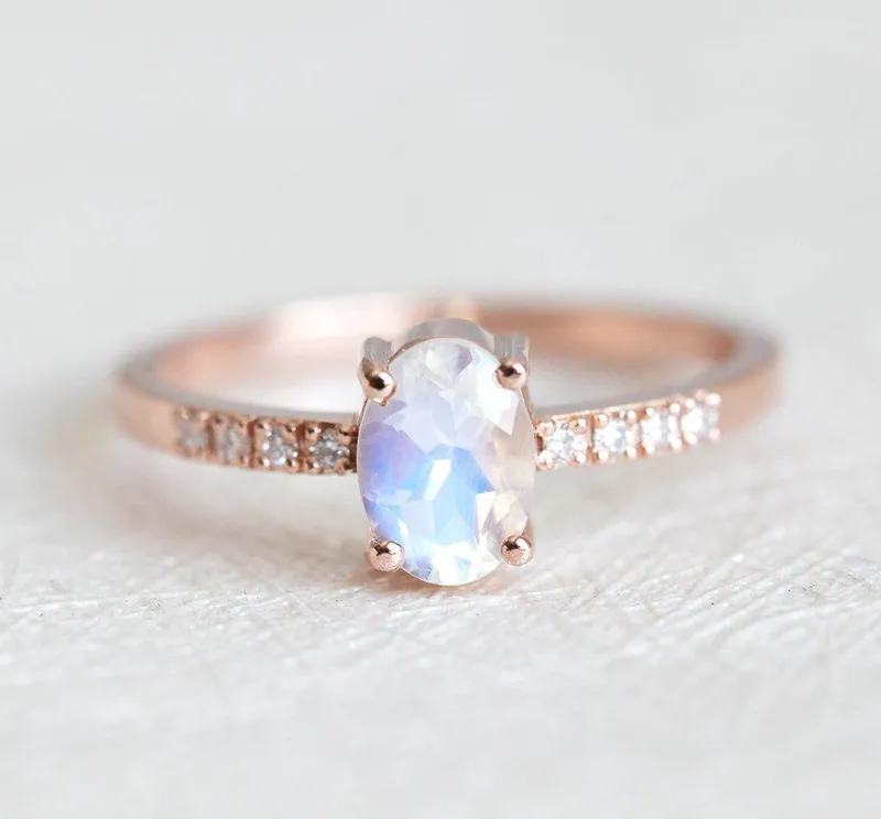 OVAL MOONSTONE RING, DIAMOND RING oval cut engagement ring