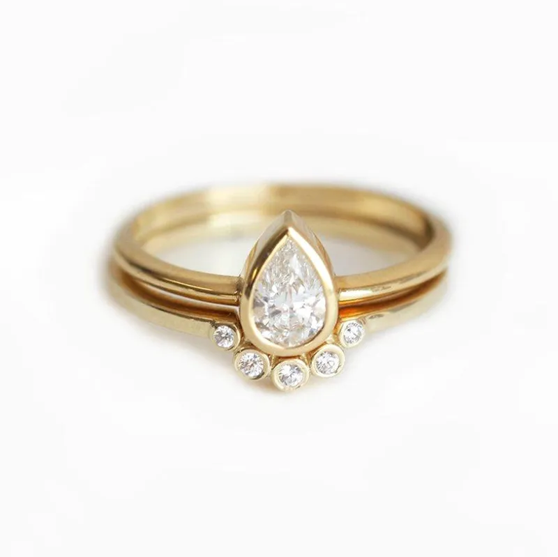 Pear Diamond Engagement Ring Set With Diamond Crown diamond pear cut engagement ring