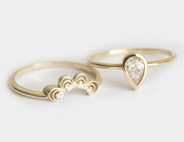Pear Diamond Engagement Set With Diamond Lace Ring vy 3