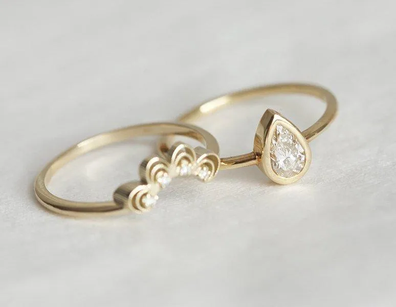 Pear Diamond Engagement Set With Diamond Lace Ring vy 5