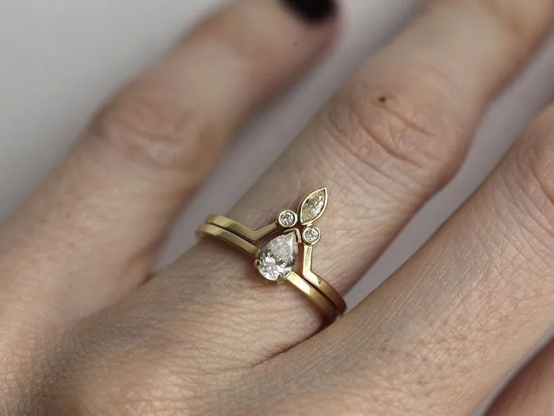 Pear Diamond Ring Set, Engagement Ring view 2